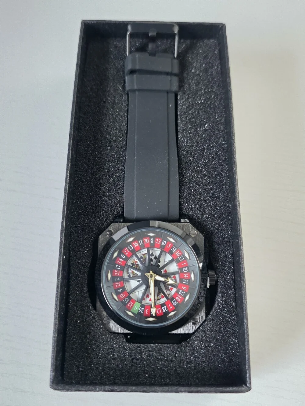 361.  Black Rotating Roulette-Style Dial Sport Watch